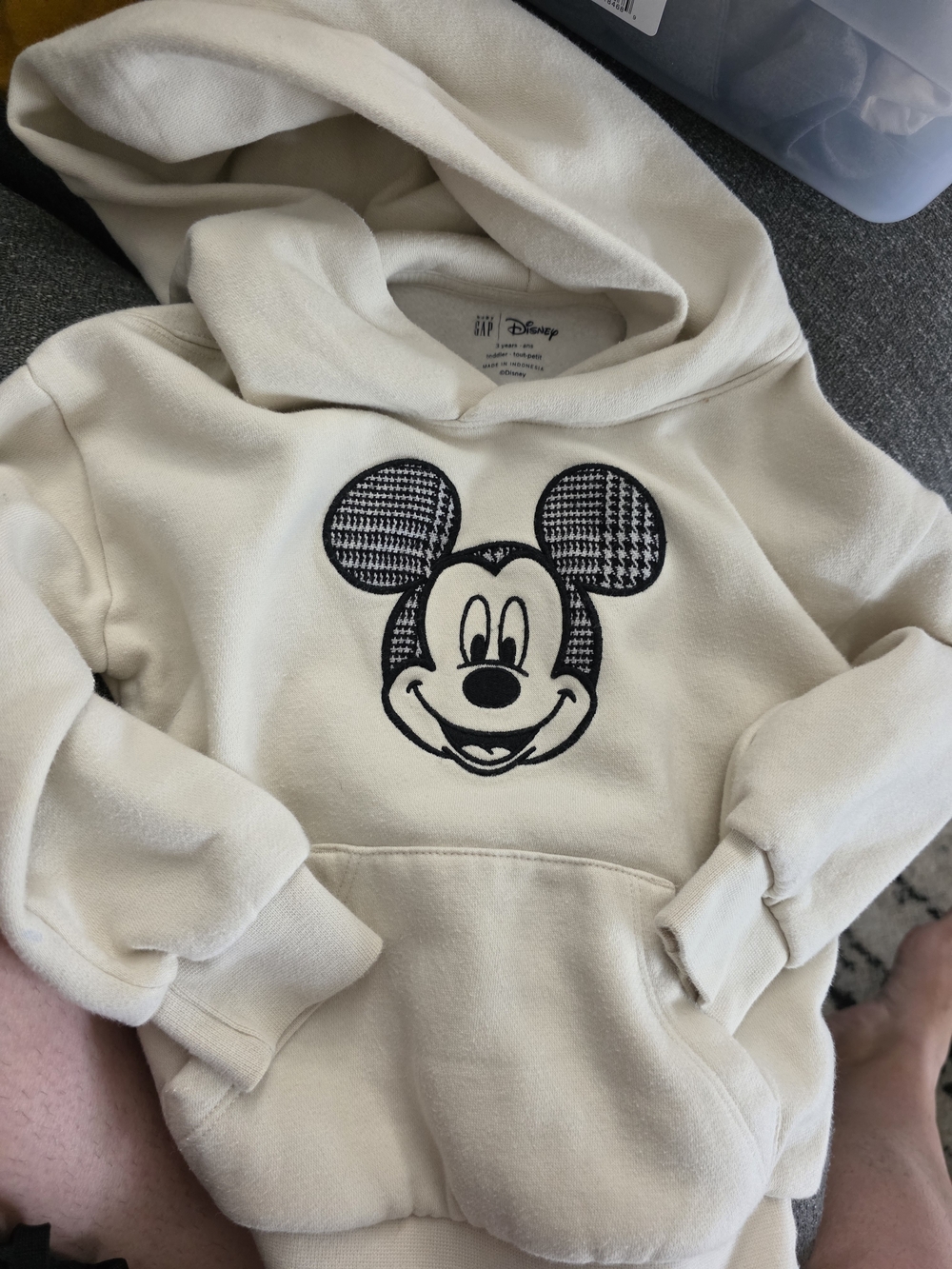 GAP Cream Hoodie with Black Mickey Mouse Graphic